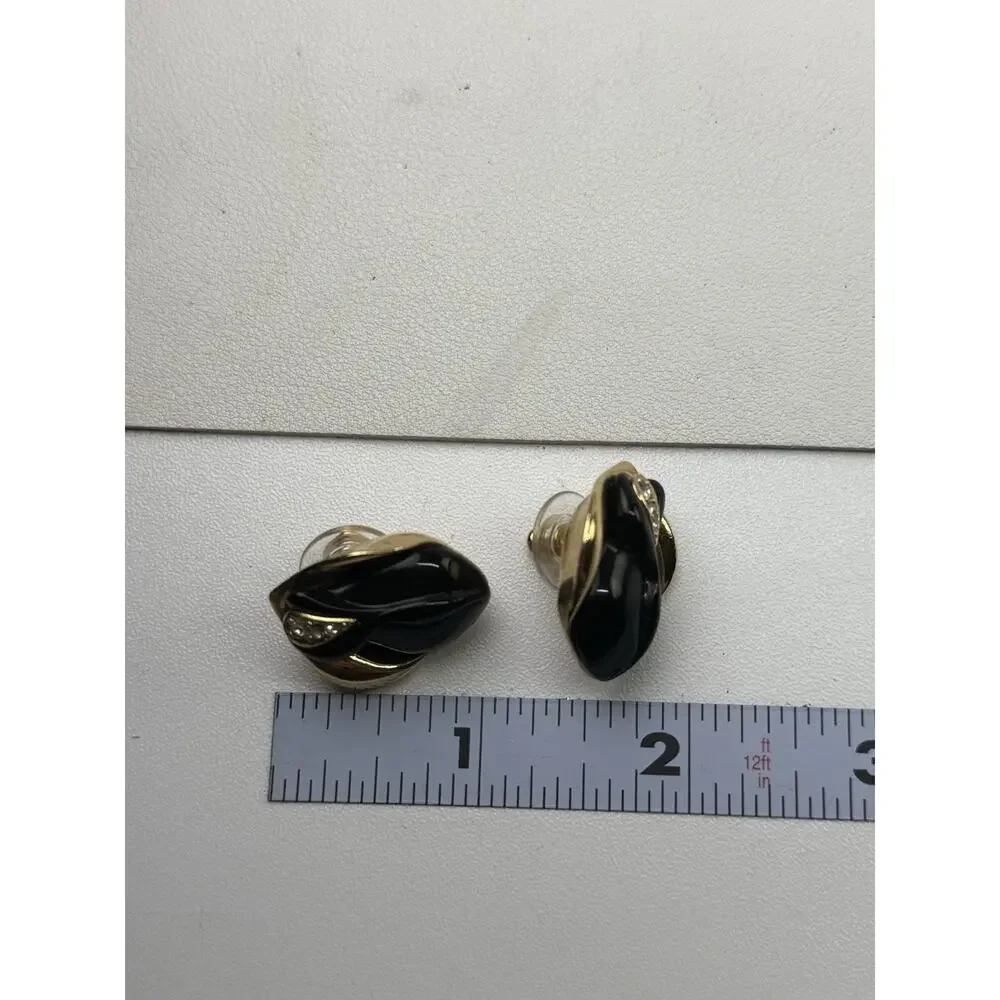KJL Kenneth Jay Lane for Avon Black Tulip Flower Pierced Earrings Vintage - Picture 2 of 10